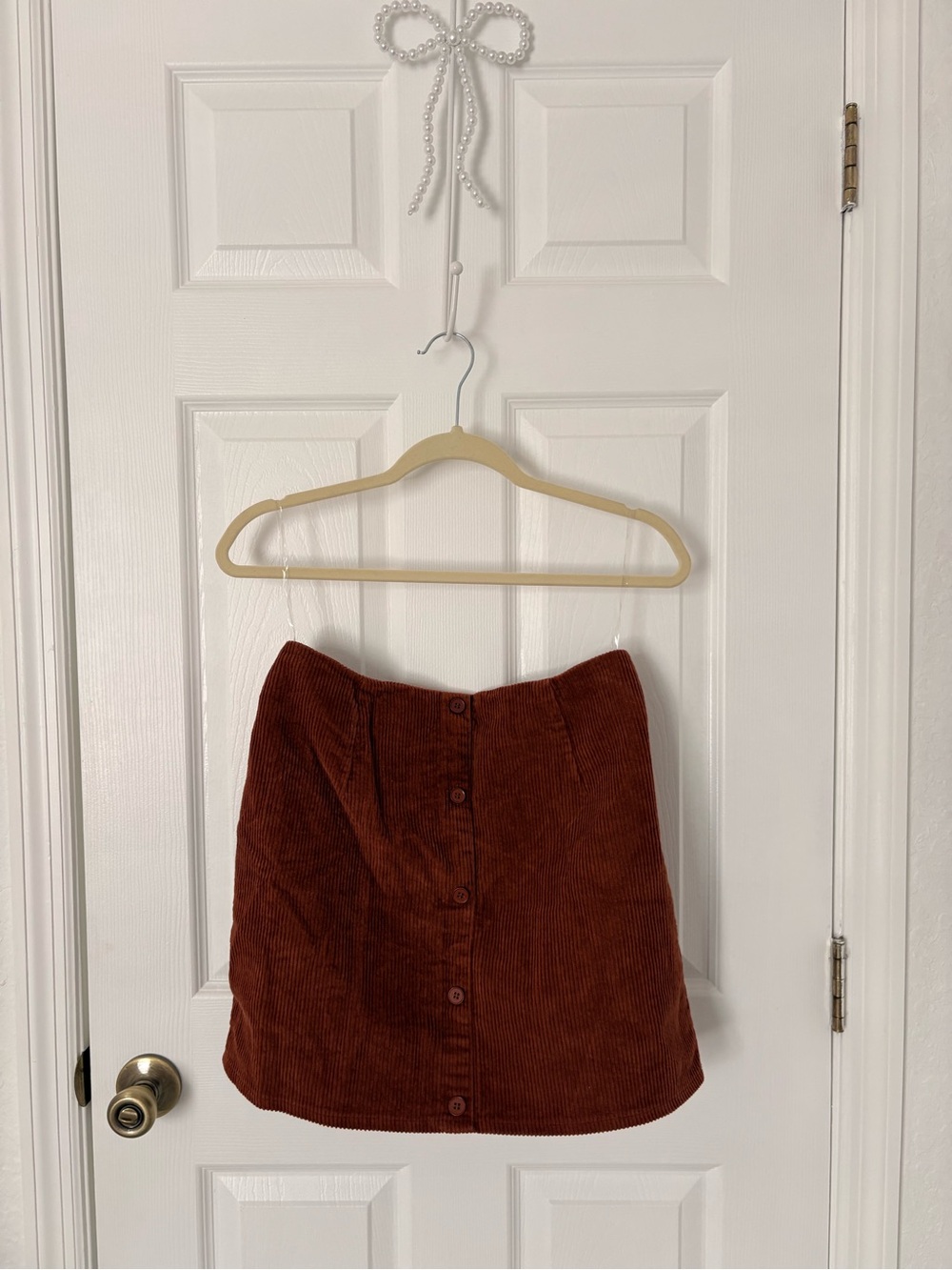 Cognac Button-Front Corduroy Mini Skirt